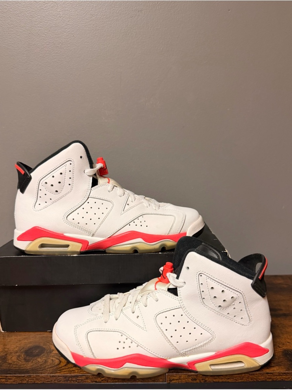 Jordan 6 Retro White and Infrared 2014 Basketball Sneakers